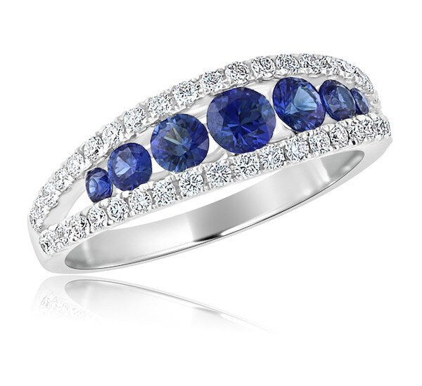 Vivid 0.42 Carat Sapphire & 0.77 Carat Diamond Split-Design 18K White Gold Band