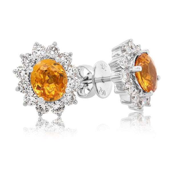 Stunning 18kt White Gold Golden Sapphire and Diamond Earrings