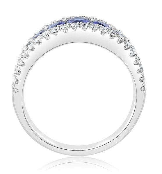 Vivid 0.42 Carat Sapphire & 0.77 Carat Diamond Split-Design 18K White Gold Band