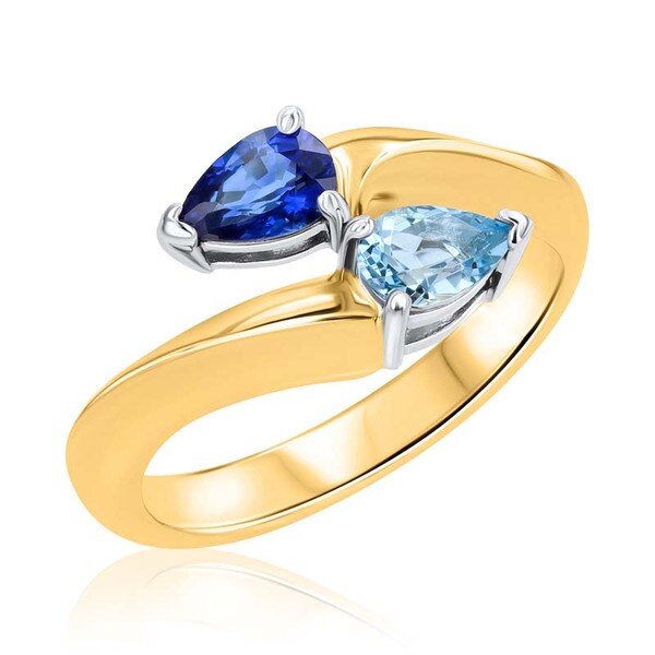 Two-Blue Crossover Pear-Shaped Aquamarine & Sapphire