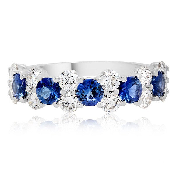 Vivid Blue Sapphire and Diamond Cluster Band Made in 18kw