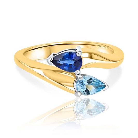 Two-Blue Crossover Pear-Shaped Aquamarine & Sapphire