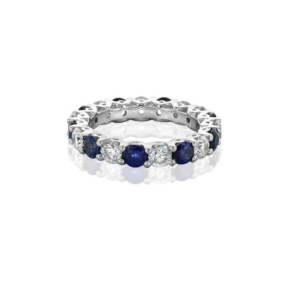 Stunning U-shaped Shared Prong Diamond and Sapphire Eternity Band