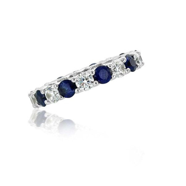 Stunning U-shaped Shared Prong Diamond and Sapphire Eternity Band