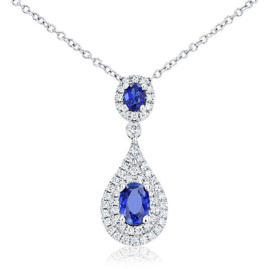 Swift Teardrop Sapphire & Diamond Halo 18K White Gold Pendant