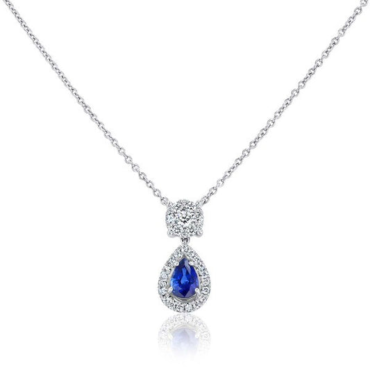 Teardrop Pear Sapphire and Diamond 18K White Gold Drop Pendant