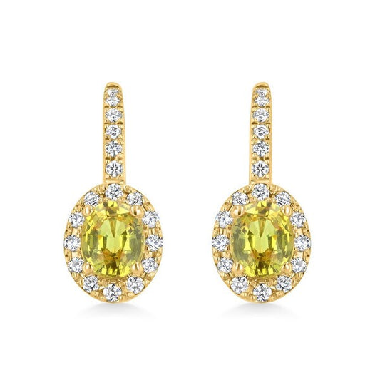 Yellow Oval Sapphires & Diamond Halo 18K Yellow Gold Hinge Hoop Drop Earrings