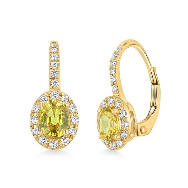 Yellow Oval Sapphires & Diamond Halo 18K Yellow Gold Hinge Hoop Drop Earrings