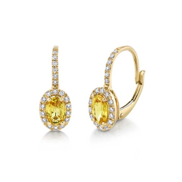 Yellow Oval Sapphires & Diamond Halo 18K Yellow Gold Hinge Hoop Drop Earrings