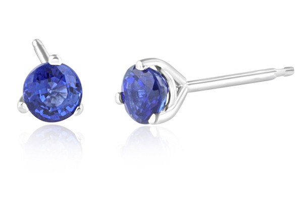 Three-Prong 0.65 Carat Sapphire 14K White Gold Stud Earrings