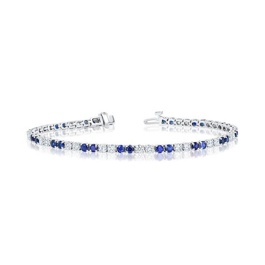 "Rhea" Double-to-Double Sapphire & Diamond Patterned Platinum Tennis Bracelet