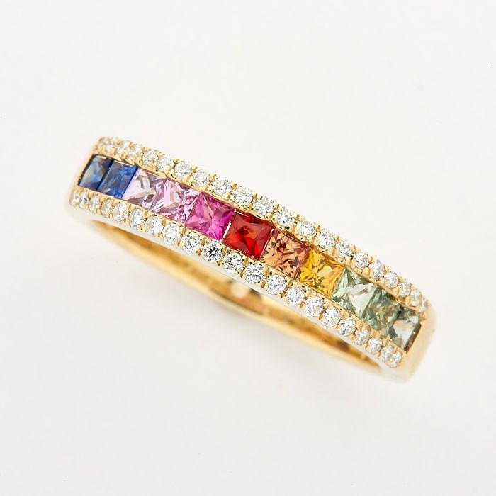 Rainbow Sapphire  Diamond  hoop Earrings