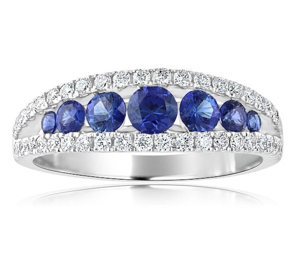 Vivid 0.42 Carat Sapphire & 0.77 Carat Diamond Split-Design 18K White Gold Band
